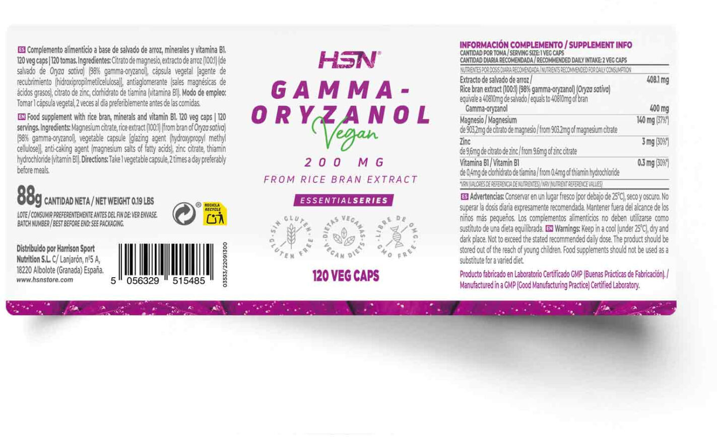 HSN Gamma-oryzanol 200mg - 120 veg caps - Colesterol - Cápsulas Vegetales - 120  Servicios
