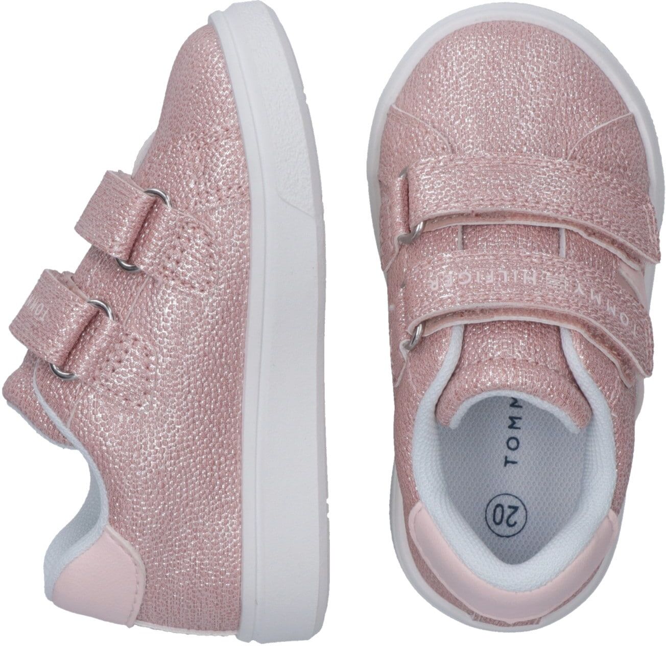 Sneaker TOMMY HILFIGER, Mädchen, Gr. 28, Textil, rosa, Lederimitat, Glitzer, Schuhe Sneaker, Schlupfschuh Klettschuh, Mädchenschuh mit allover Glitzer