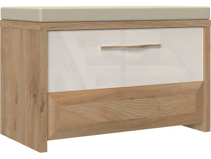 Schuhbank GOODPRODUCT Gala , beige (beige hg, pacific walnuss decor), B:70cm H:48cm T:36cm, Holzwerkstoff, MDF, Polyester, Sitzbänke, Schuhbank, hochwertig UV lackiert, mit Sitzkissen, Breite 70cm