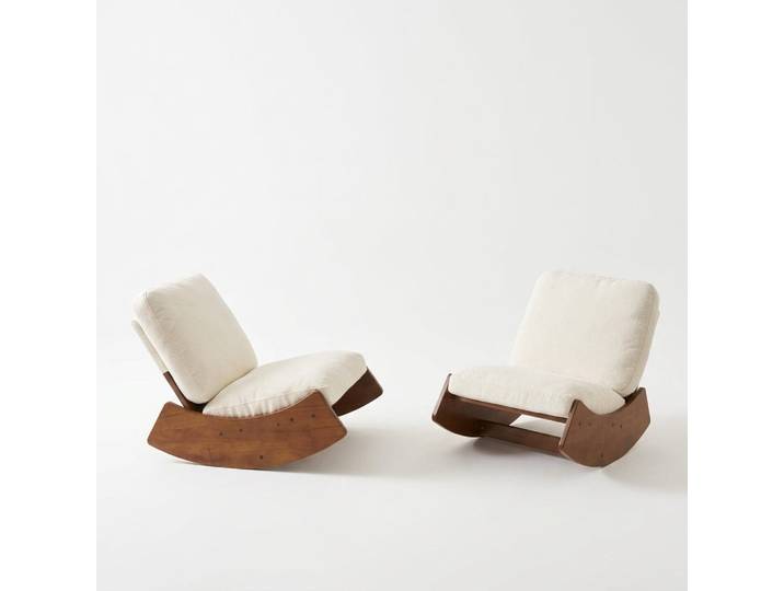 Oxeza Schaukelstuhl 2-teiliges Set Weiß Cord, Mode, 61.5x71.9x90 cm, Wohnzimmer, Sessel, Schaukelstühle