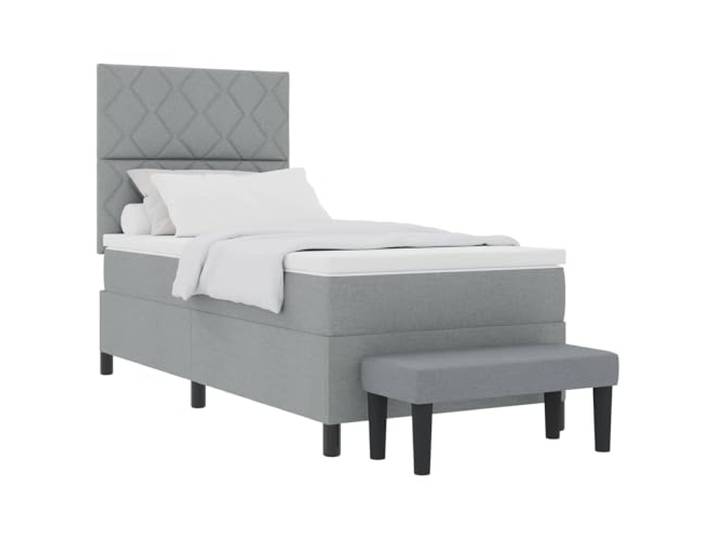 KTHLBRH Boxspringbett mit Kopfteil hellgrau 90 x 200 cm Stoff Taschenfedern, Schaumstoffpolsterung, technisches Holz, Kopfteil verstellbar 2 Stufen, Gewicht max. 140 kg, Struktur 203