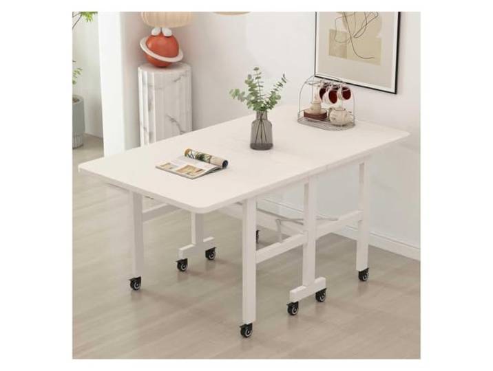 ZCXMNL Klappbarer Esstisch Mit 6 Rädern, Drop-Leaf-Esstische for Kleine Räume, Platzsparender Kleiner Küchentisch for Das Wohnzimmer(White,130x80x75cm)