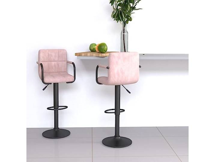 ZXQVLMRS 2 Barhocker Samt - Höhenverstellbare Barstühle mit Fußstütze Rosa 360 Grad drehbar, Gasdruckfeder-Mechanismus, Modernes Stahlgestell