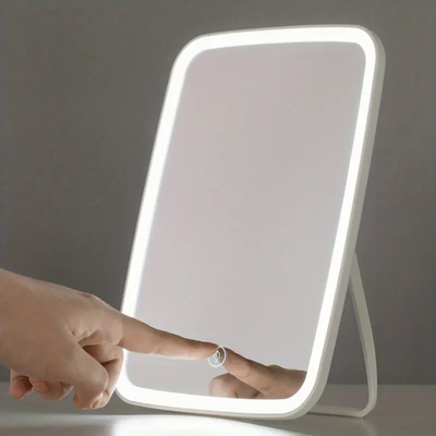 Fusion Finds Portable LED Makeup Mirror With Stand, Color Lights, Folding Travel Makeup Mirror For Desk & On The Go white
