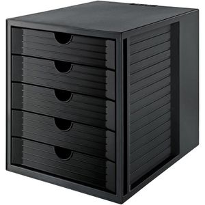 Han Schubladenbox 14508-13, Systembox Karma, A4, 5 Fächer, Recycling-Kunststoff, schwarz