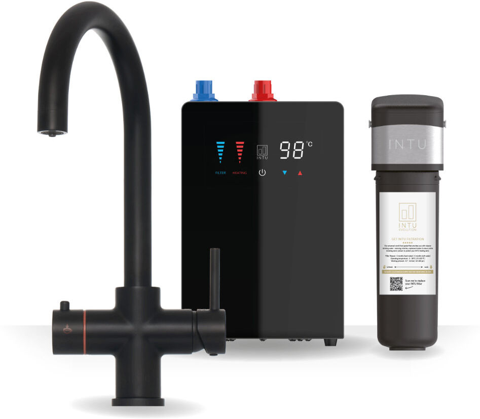 INTU 4-1 Instant Boiling Filtered Water Tap - Swan Neck Matt Black 21cm