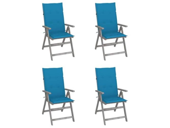 Coespram 4er Set Hochlehner Verstellbar Akazie Massivholz mit Auflagen 5-fach verstellbare Armlehnenstühle mit blauen Auflagen für entspannte Stunden im Garten oder auf der Terrasse.