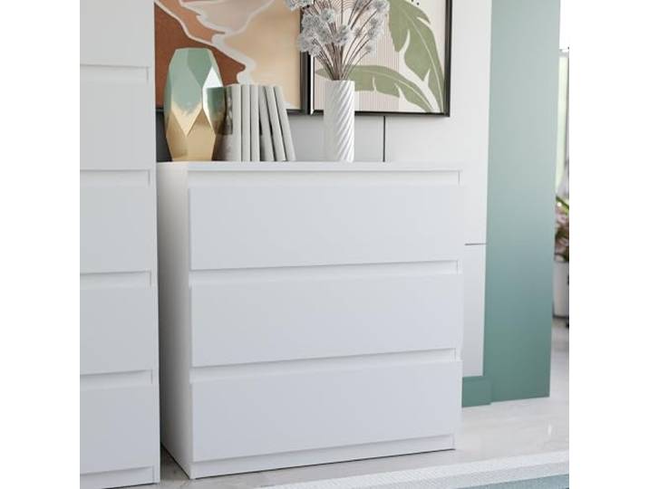 Forte EDMORE Kommode 70 80, Moderne Kommode mit 3 Schubladen, Holzwerkstoff, Weiß, 77,2 cm breit x 79,8 cm hoch x 42,2 cm tief