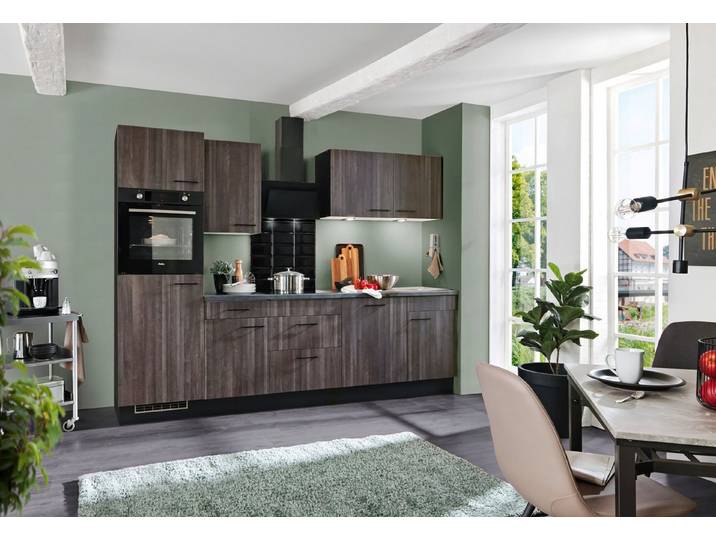wiho Küchen Küche Nisos, Soft-Close, 280 cm, Backofen matt schwarz, Teleskopauszug