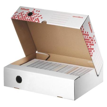 Leitz Esselte Archiv-Faltschachtel SPEEDBOX (B)80 mm weiss/rot, buchförmig faltbar, mit Verschlusslasche (A4) (623910)