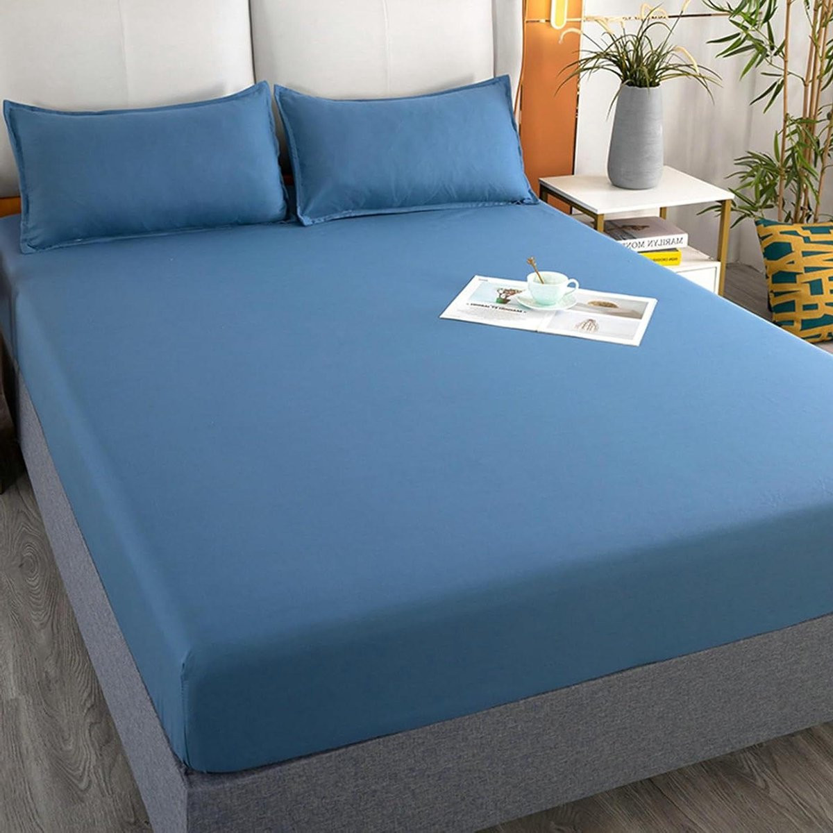 Hoeslaken set Marineblauw voor volwassenen - Katoenen beddengoed set met 360 graden elastiek - 200x220 cm