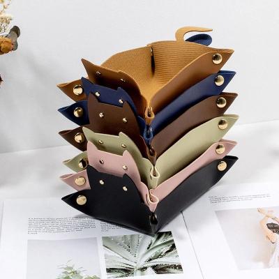 Uplift Picks PU Leather Cat Shape Storage Tray Desktop Jewelry Organizer green