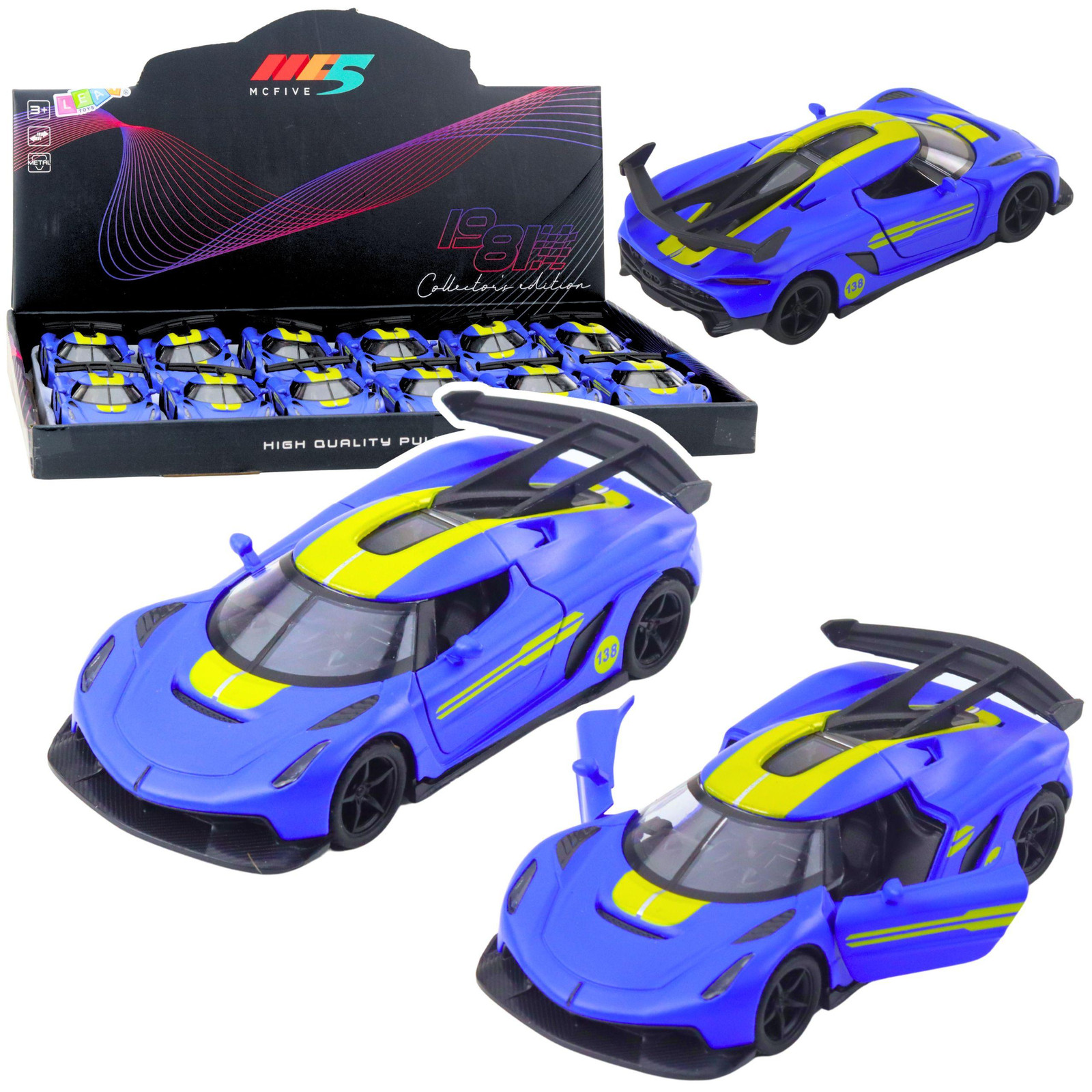 Lean Toys Sportwagen Metal Race Drive met open deuren, Blauw, 1:32