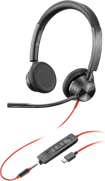 Poly Blackwire 3325 USB-C/Jack + dongle USB-C/A Micro-casque professionnel pour PC/Mac et appareils mobiles avec triple connexion Jack, USB-A et