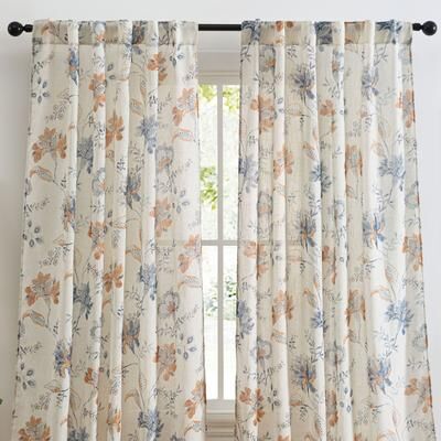 HLC.ME Spring Bloom Linen Floral Print Patterned - Back Tab Pocket Window Flower Curtains Panels for Living Room, 2 Panels