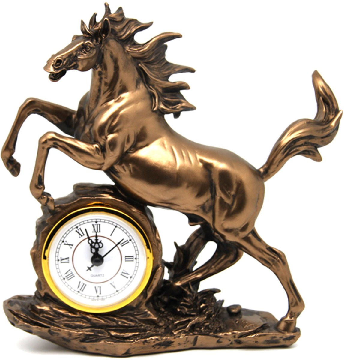 Queen Isabell Klok Beeldje Springend Paard Bronzen Decoratie