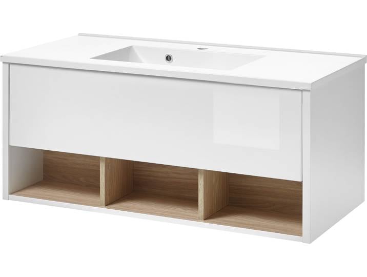 Waschtisch HOME AFFAIRE Studio Line, Waschtisch inkl. Waschbecken, modernes Design , weiss (weiß eiche), B:100cm T:47cm, Waschtische, Waschtisch, in zwei Farben verfügbar, ausreichend Stauraum