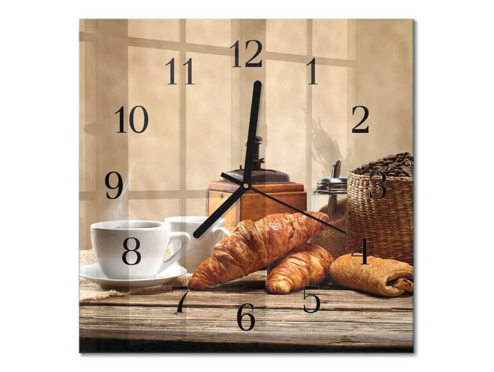 Tulup Wanduhr aus Glas 30x30 cm - Croissants, Braun, Quadratisch, 30x30x0.4 cm, Dekoration, Uhren, Wanduhren