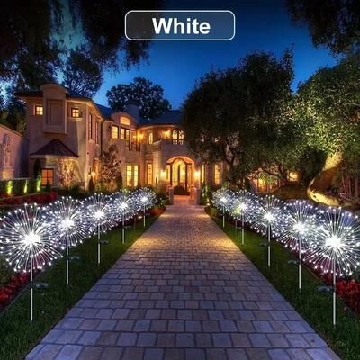 Inspired Finds 8 Mode Solar Powered Garden Globe Light Dandelion Fireworks LED Lawn Lamp For Outdoor Landscape And Holiday Decor white 8mode 90led