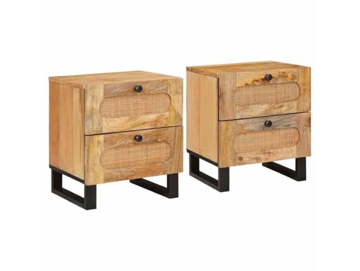 KDVXBCQJH Nachttisch 2er Set Massivholz Mango 40x33x46cm Natur Zwei kompakte Beistelltische mit je 2 Schubladen für geordneten Stauraum im Schlafzimmer.