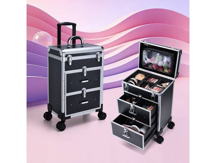 Grand chariot à cosmétiques professionnel avec serrures, mallette de maquillage roulante avec tiroirs, organisateur de rangement de cosmétiques, trousse de maquillage