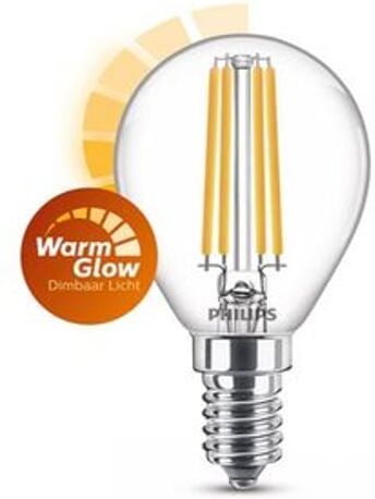 Philips lâmpada LED E14 P45 filamento luz quente regulável 2,5W   25W