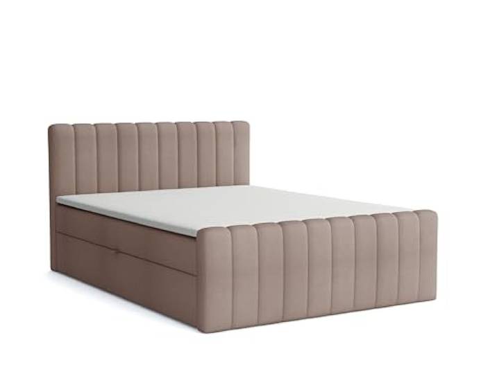 Generisch Boxspringbett Aster mit Bettkasten 180x200cm, Polsterbett mit Bonellmatratze Topper Doppelbett mit Stauraum gepolstertes Kopfteil, Doppelbett Schlafzimmer Härtegrad H3, Swing 3 - beige