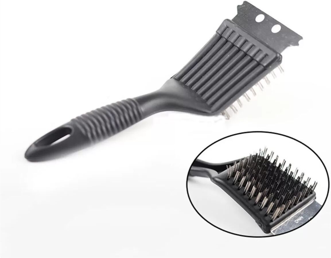 INF Brosse BBQ en acier inoxydable avec manche ABS - Brosse de nettoyage pour grille avec grattoir, noire