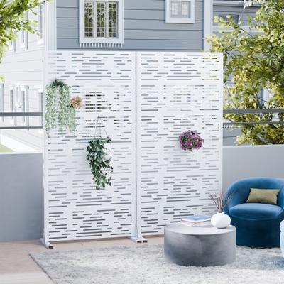 Lirago 2Pcs Metal Privacy Screen Freestanding Outdoor Divider Rust-Proof Galvanized Steel Decorative Fence Panel