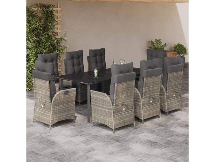 Ensemble à Manger de Jardin avec Coussins 9 pcs Table et Chaise de Terrasse Meubles de Patio Mobilier d'Extérieur 3213293