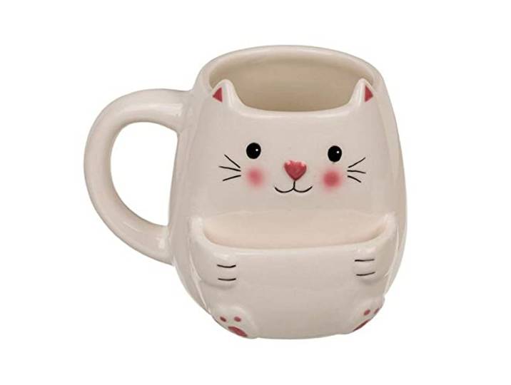 Kat koffiemok met koekjesvak - kittenkop koffiemok, helder