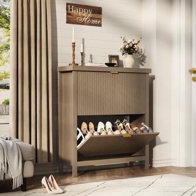 Garvee Shoe Cabinet for Entryway with 2 Flip-Up Drawers