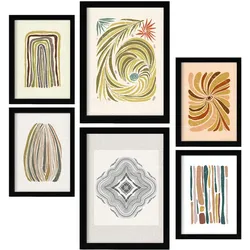 POSTER Set Mit 6 Drucken Von Linien In Der Sammlung Von Ethnischenen A3 & A4 Rahmenlos