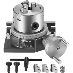 VEVOR Drehtisch für Fräsmaschinen, 100mm, horizontales vertikales Modell, Präzisionsfräsdrehtisch, mit 80mm 3-Backenfutter, M10-T-Bolzenmuttern, für Frästechnik-Indizierungswerkzeuge