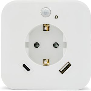 InnTec Nachtlicht SLED02C LED, mit USB, für Steckdose, mit Dämmerungssensor, Bewegungsmelder & Steckdose, warmweiß