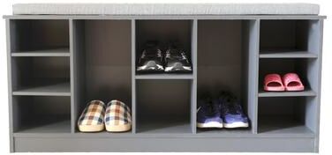 Basicwise Wooden Shoe Cubicle Storage Entryway Bench with Soft Cushion for Seating