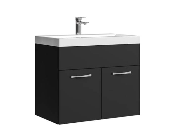 Badplaats Badmöbel Set mit Waschbecken und Unterschrank Montreal 01 60 x 35 cm Schwarz Matt - Waschbeckenunterschrank mit Waschbecken