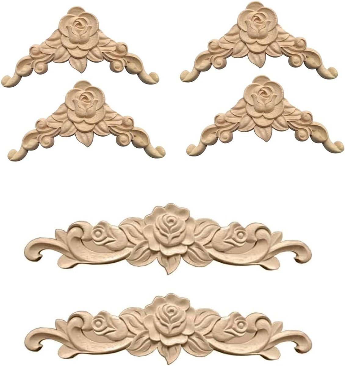 Set van 6 vintage houten ornamenten voor wandmontage