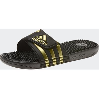 Badesandale ADIDAS SPORTSWEAR "ADISSAGE BADESCHLAPPEN", Damen, Gr. 42, gold (core schwarz, gold metallic, core schwarz), Synthetik, glänzend, Schuhe, Badelatschen
