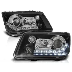 LED Tagfahrlicht Design Scheinwerfer passend für VW Bora 98-05 schwarz