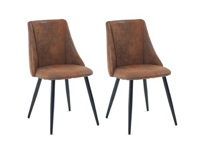 MEUBLE Cosy Esszimmerstühle 2er Set Küchenstühle Ergonomisch Wohnzimmerstuhl Retro Sessel mit Rückenlehne Sitzfläche aus Vintage Künstlich Wildleder Metallbeine Braun