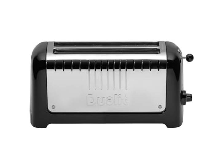 Dualit LITE Toaster 4 Scheiben Schwarz, 36-mm-Schlitze, Bagelfunktion Edelstahl-Gehäuse, Auftaufunktion, Warmhaltegestell, robuste Verarbeitung, langlebig, hochwertige Materialien, zuverlässig