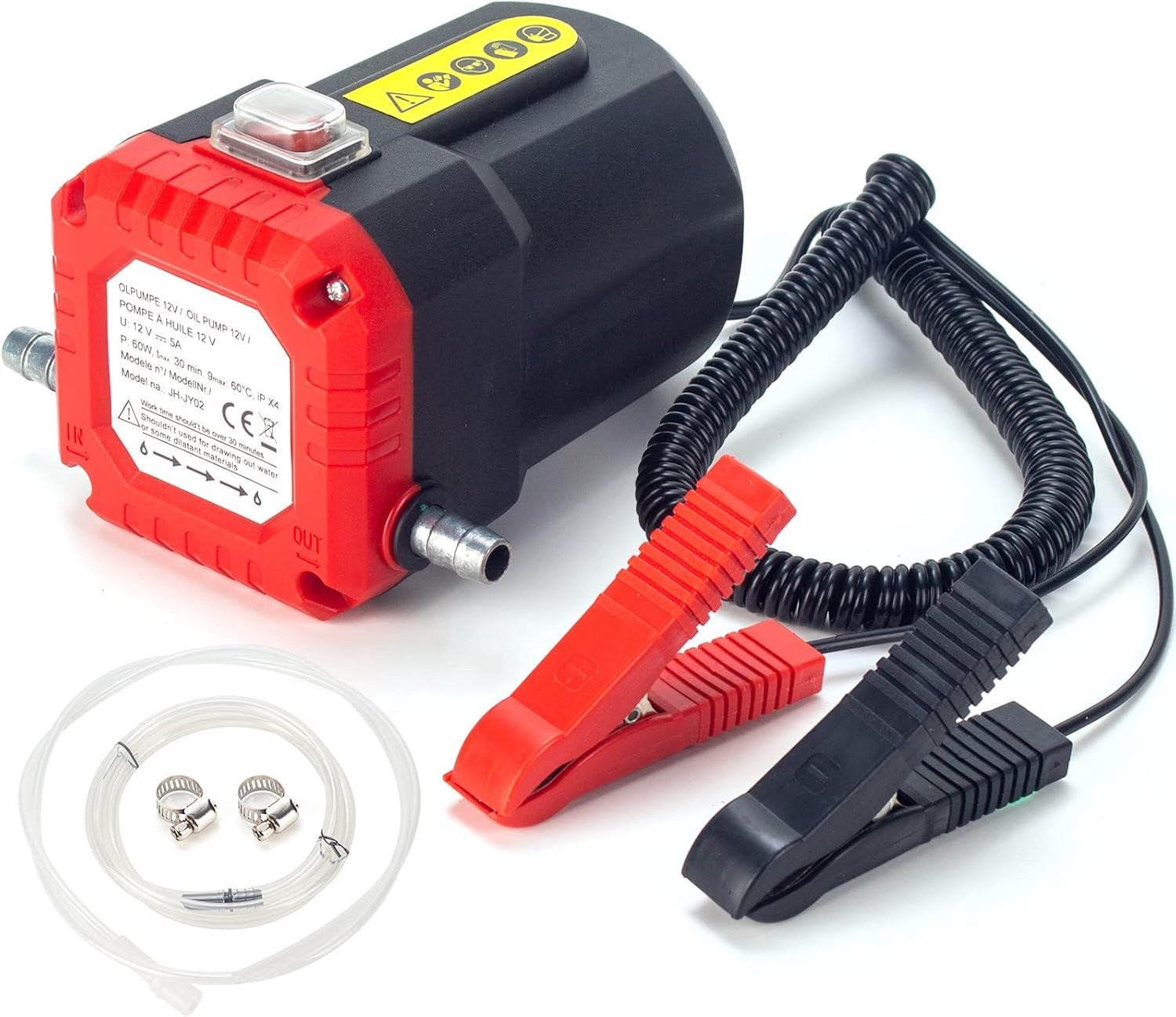 Elektrische olie-extractor 12V 60W met overbelastingsbeveiliging voor olie, diesel en vloeistoffen inclusief slangen