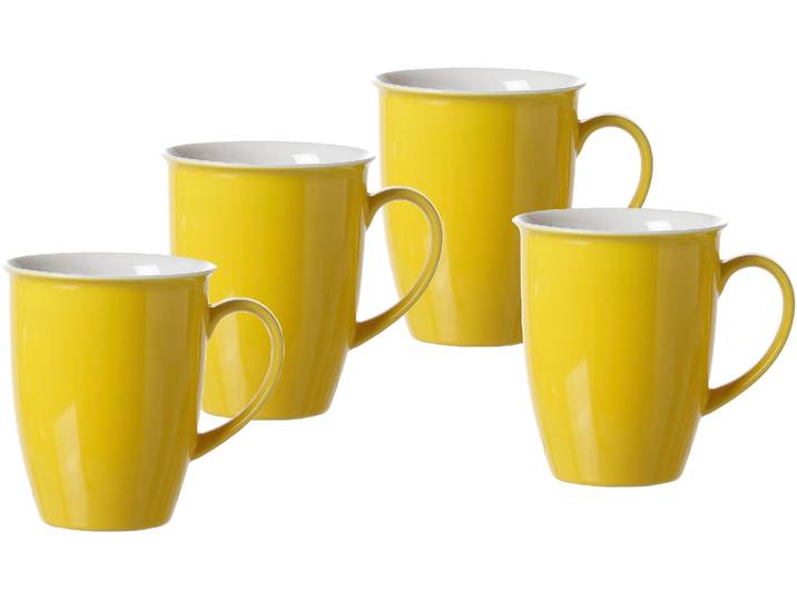 Becher RITZENHOFF & BREKER Doppio , gelb, H:10cm Ø:9cm, Porzellan, Trinkgefäße, Becher, 4-teilig