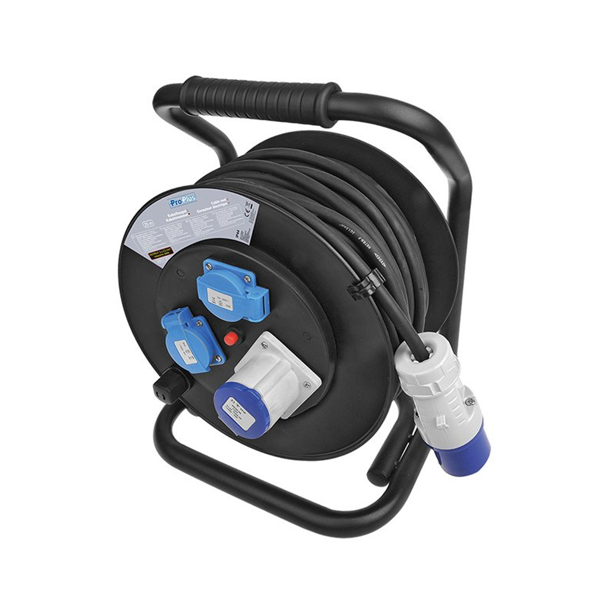 Pricenet Kabelhaspel CEE, 25 meter, 3x1,5mm² (2x Schuko + 1x CEE)