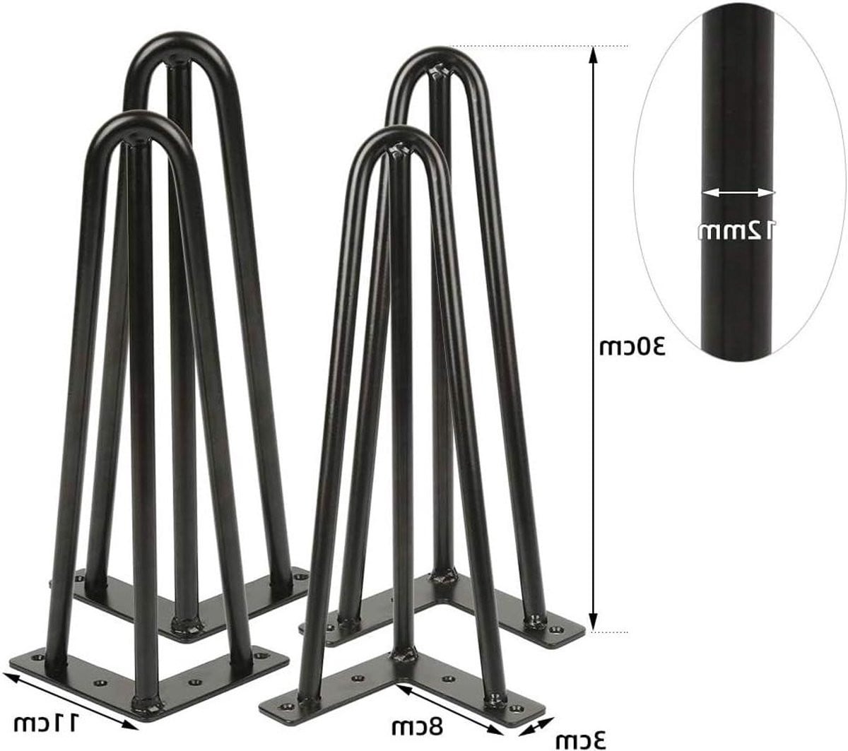 Zwarte metalen haarspeld tafelpoten van robuust staal - 30 cm