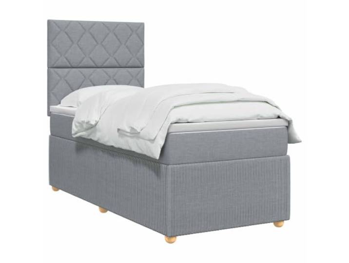 vidaXL LED Boxspringbett mit Matratze Hellgrau 90 x 190 cm Stoff LED-Beleuchtung für modernen Charme, Verstellhöhe des Kopfteil, Taschenfederkernmatratze für Anpassung