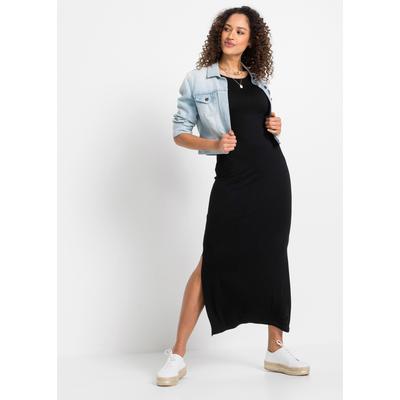 Jerseykleid BONPRIX "Jerseykleid aus fließendem Viskose-Elasthan-Mix", Damen, Gr. 36/38 (S), K-Gr, Kurzarm, schwarz (schwarz (kurz)), Obermaterial: 95% Viskose, 5% Elasthan, loose fit, Kleider Jerseykleid, für Alltag, aus Viskose und Elasthan,...