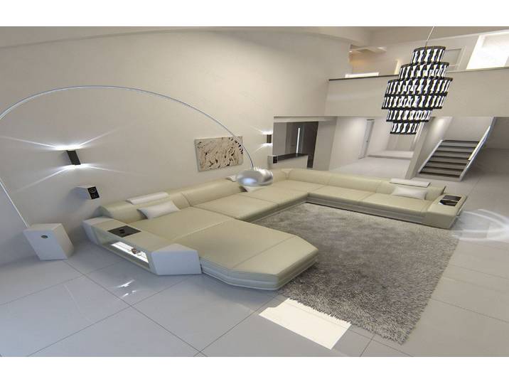 XXL Wohnlandschaft Mega Prato U-Form in Leder