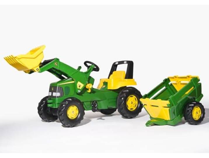 Rolly Toys Set Traktor Junior John Deere (Landwirtschaftstraktor für Kinder, Traktor für 3 bis 7-Jährige, Flüsterlaufreifen, Farbe Grün/Gelb,) 811496